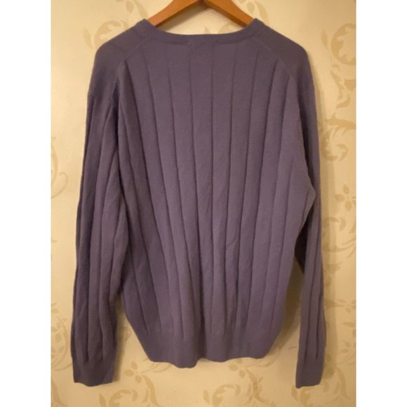 Men's Size XL Fiji 100% Cashmere Blue Ribbed V-Neck Sweater - Picture 3 of 4
